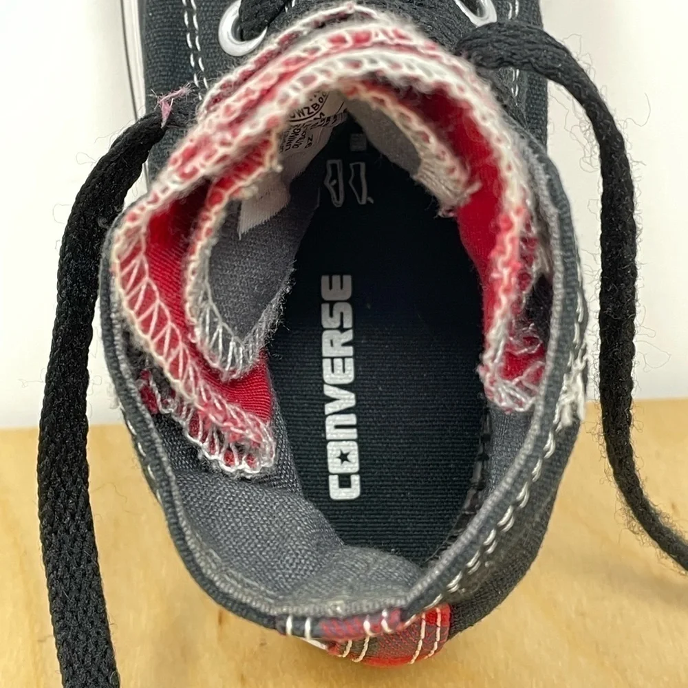 Converse * Ruffled Tongue Black/Buffalo Plaid Chuck Taylor High Top Sneakers